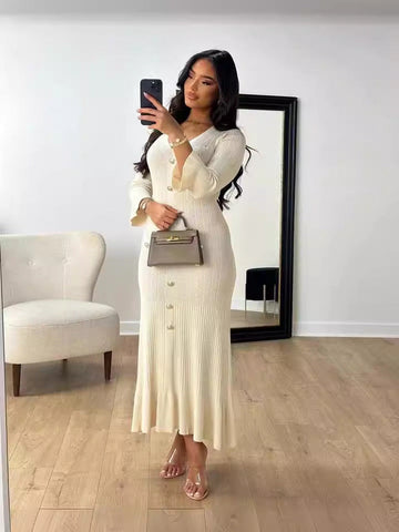2024 Long-Sleeved Dress With Slim Skinny Knitted Long-Sleeved Dress